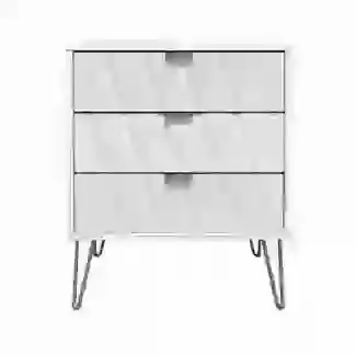 Diamond 3 Drawer Wide Chest Gold Legs In White or Pink or Blue or Grey